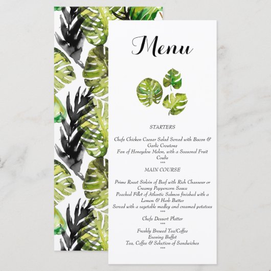 Watercolor Tropische Bladeren Bruiloftsmenu Menu (Voorkant / Achterkant)