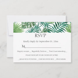 Watercolor Tropische Bladeren Maaltijdkeuze RSVP K Kaartje