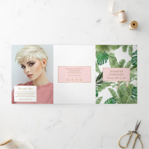 Watercolor Tropische Bladeren Patroon Salon Brochu Drieluik Kaart