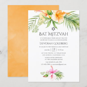 Watercolor Tropische Bloem Bat Mitzvah Kaart