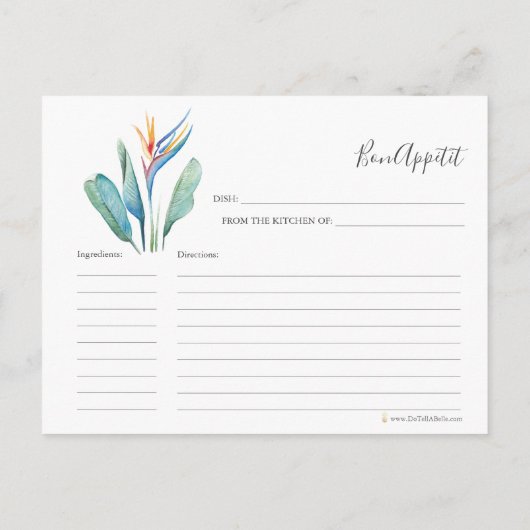 Watercolor Tropische Bloem Receptkaart Feestdagenkaart (Achterkant)
