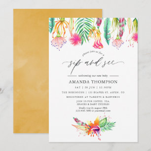 Watercolor Tropische Bloem Sip en Zie Kaart