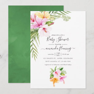 Watercolor Tropische Bloemen Baby Shower Kaart