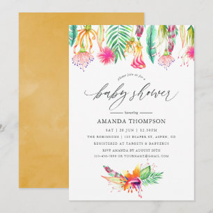Watercolor Tropische Bloemen Baby Shower Kaart