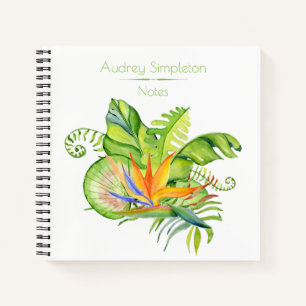 Watercolor Tropische Bloemen Bladeren Vierkant   Notitieboek