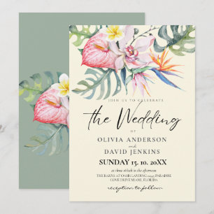 Watercolor Tropische Bloemen Bruiloft  Kaart