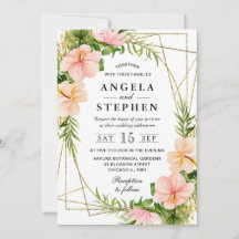 Watercolor Tropische Bloemen Gouden Lijst Huwelijk