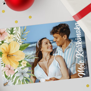Watercolor Tropische Bloemen Mele Kalikimaka Feestdagenkaart