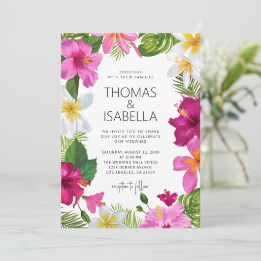 Watercolor Tropische Bloemen | Palmbladeren Bruilo Kaart (Staand voorkant)
