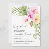 Watercolor Tropische Bloemen Strand Afstudeerfeest Kaart (Voorkant)