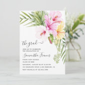 Watercolor Tropische Bloemen Strand Afstudeerfeest Kaart (Staand voorkant)