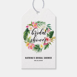 Watercolor Tropische Bloemenkrans Bruidsborrel Cadeaulabel