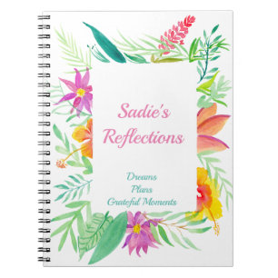 Watercolor Tropische Bloemgrens Personaliseer Notitieboek