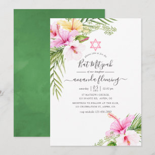 Watercolor Tropische Bloemige Bat Mitzvah Kaart