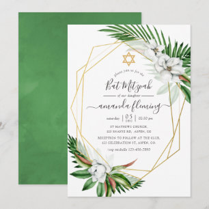 Watercolor Tropische Bloemige Bat Mitzvah Kaart