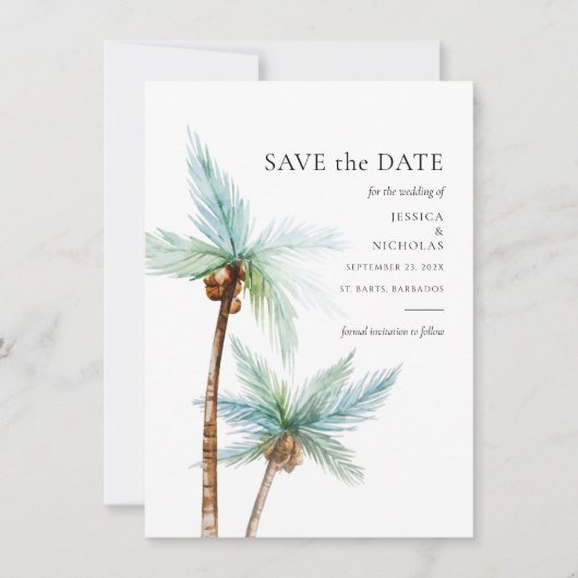 Watercolor Tropische Bomen Trouwdag Save The Date (Voorkant)