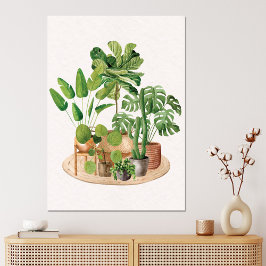 Watercolor Tropische Kamerplanten Canvas Afdruk