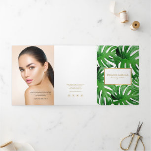 Watercolor Tropische Monstera Bladeren Brochure Drieluik Kaart
