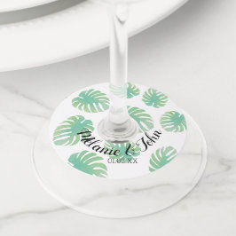 Watercolor Tropische Monstera Bladeren - Koppelnaa Wijnglaslabel