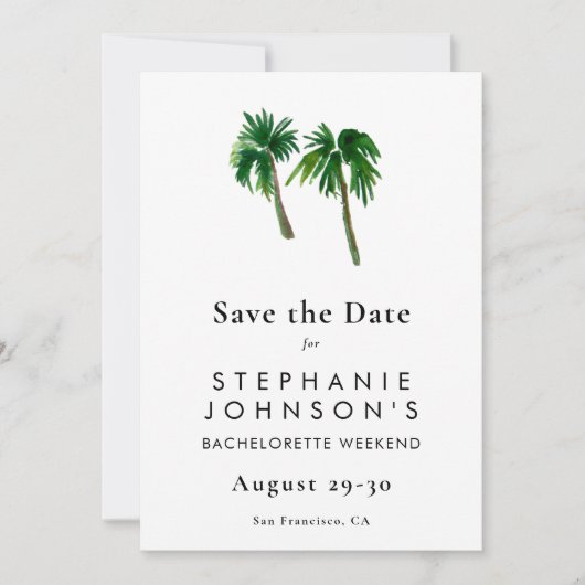 Watercolor Tropische Palmbomen  Bachelorette Save The Date (Voorkant)