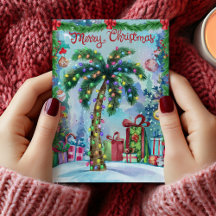 Watercolor Tropische Palmboom Kerstkaart
