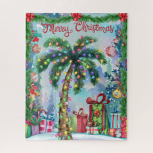 Watercolor Tropische Palmboom Kerstmis Legpuzzel