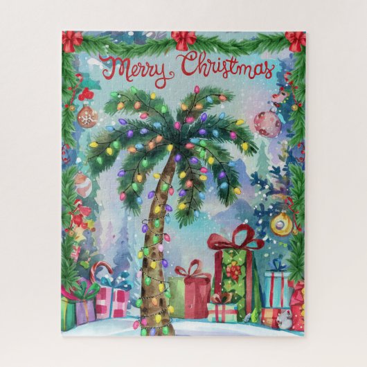 Watercolor Tropische Palmboom Kerstmis Legpuzzel (Verticaal)