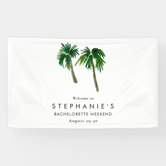 Watercolor Tropische Palmboom Meisjesuitnodiging Spandoek (Horizontaal)