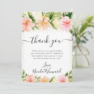 Watercolor Tropische Roze Bloemen Quinceanera Bedankkaart