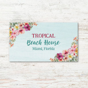 Watercolor Tropische Roze Bloemige Strandhuis Visitekaartje