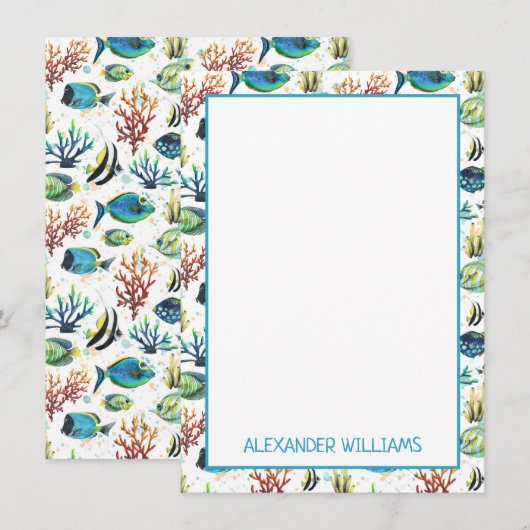 Watercolor Tropische Vissen Gepersonaliseerd Notitiekaartje (Voorkant / Achterkant)