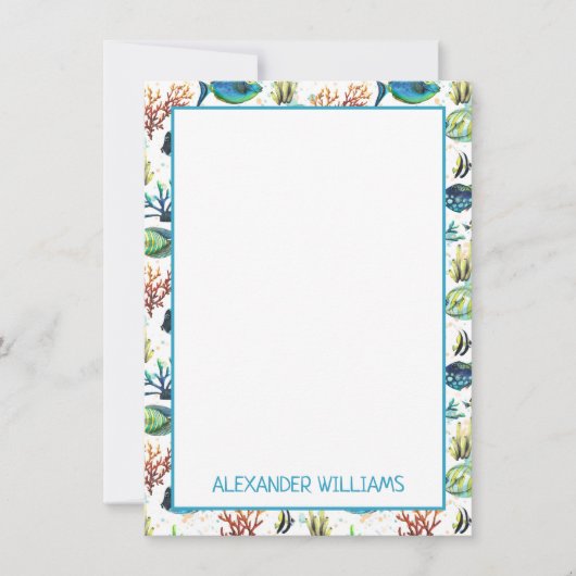 Watercolor Tropische Vissen Gepersonaliseerd Notitiekaartje (Voorkant)