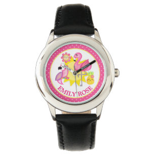 Watercolor Tropische Zomer Flamingo & Papegaai Horloge