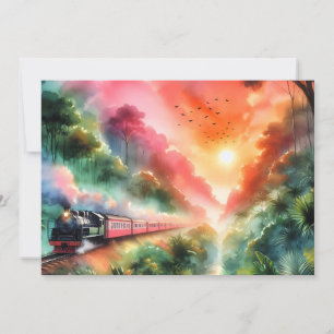 Watercolor Tropische Zonsondergang Treinreis Aankondiging