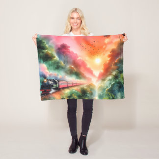 Watercolor tropische zonsondergang treinreis fleece deken