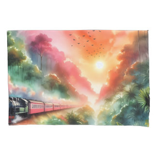 Watercolor Tropische Zonsondergang Treinreis Kussensloop