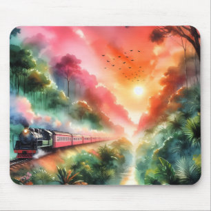 Watercolor Tropische Zonsondergang Treinreis Muismat