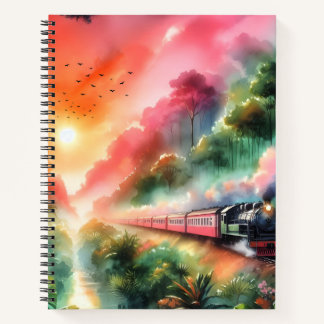Watercolor Tropische Zonsondergang Treinreis Notitieboek