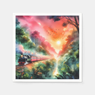 Watercolor tropische zonsondergang treinreis servet