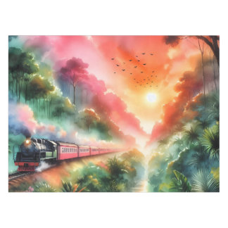 Watercolor Tropische Zonsondergang Treinreis Tafelkleed