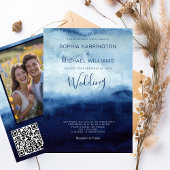 Watercolor Trouw Uitnodiging QR Code Navy Blauwe