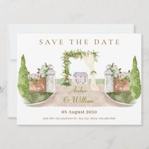 Watercolor trouwboog landschap tuin kunst save the date