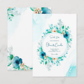 Watercolor trouwkaart met bloemenframe kaart (Voorkant / Achterkant)