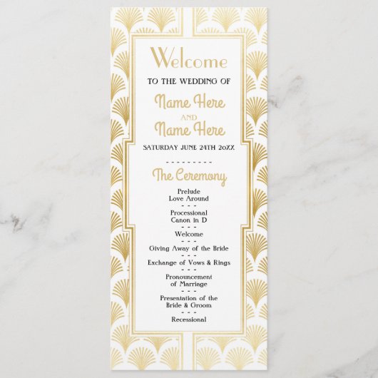 Watercolor trouwprogramma Art Deco Goud uit de jar Programmakaart (Voorkant)