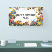 Watercolor Trucks Birthday Banner Construction Car (Beurs)