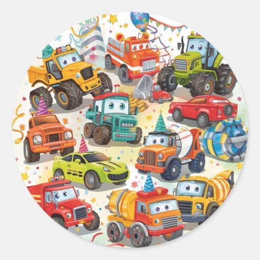 Watercolor Trucks Stickers Construction Vehicles (Voorkant)
