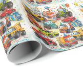 Watercolor Trucks Wrapping Paper Construction Cadeaupapier (Rol Hoek)