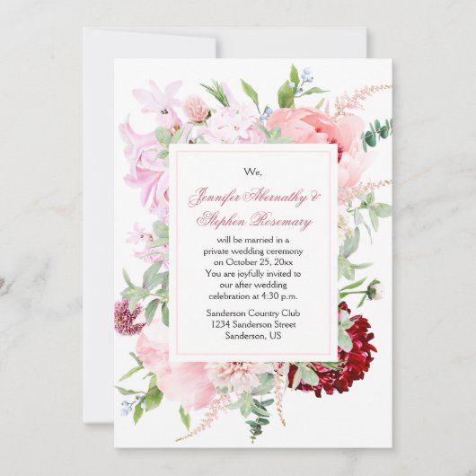 Watercolor Tuin Bloemen Bruiloftsreceptie Alleen Kaart (Voorkant)