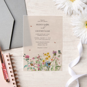 Watercolor Tuin Met Wilde Bloemen & Bruiloft Insec Vellum Uitnodigingen