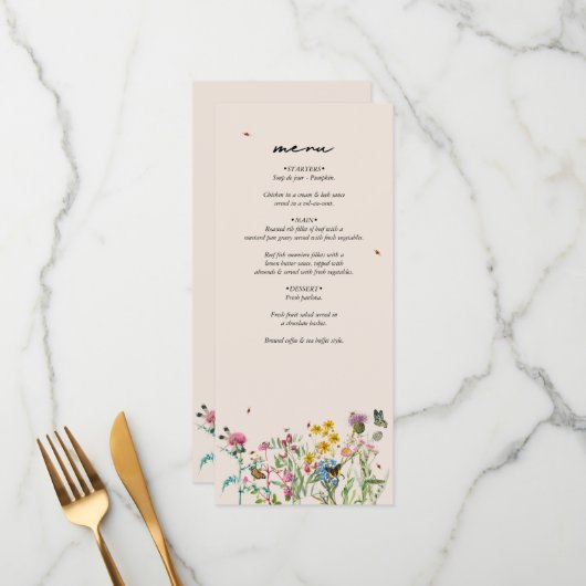 Watercolor Tuin met Wilde Bloemen & Insecten Bruil Menu (Voorkant / Achterkant in situ)